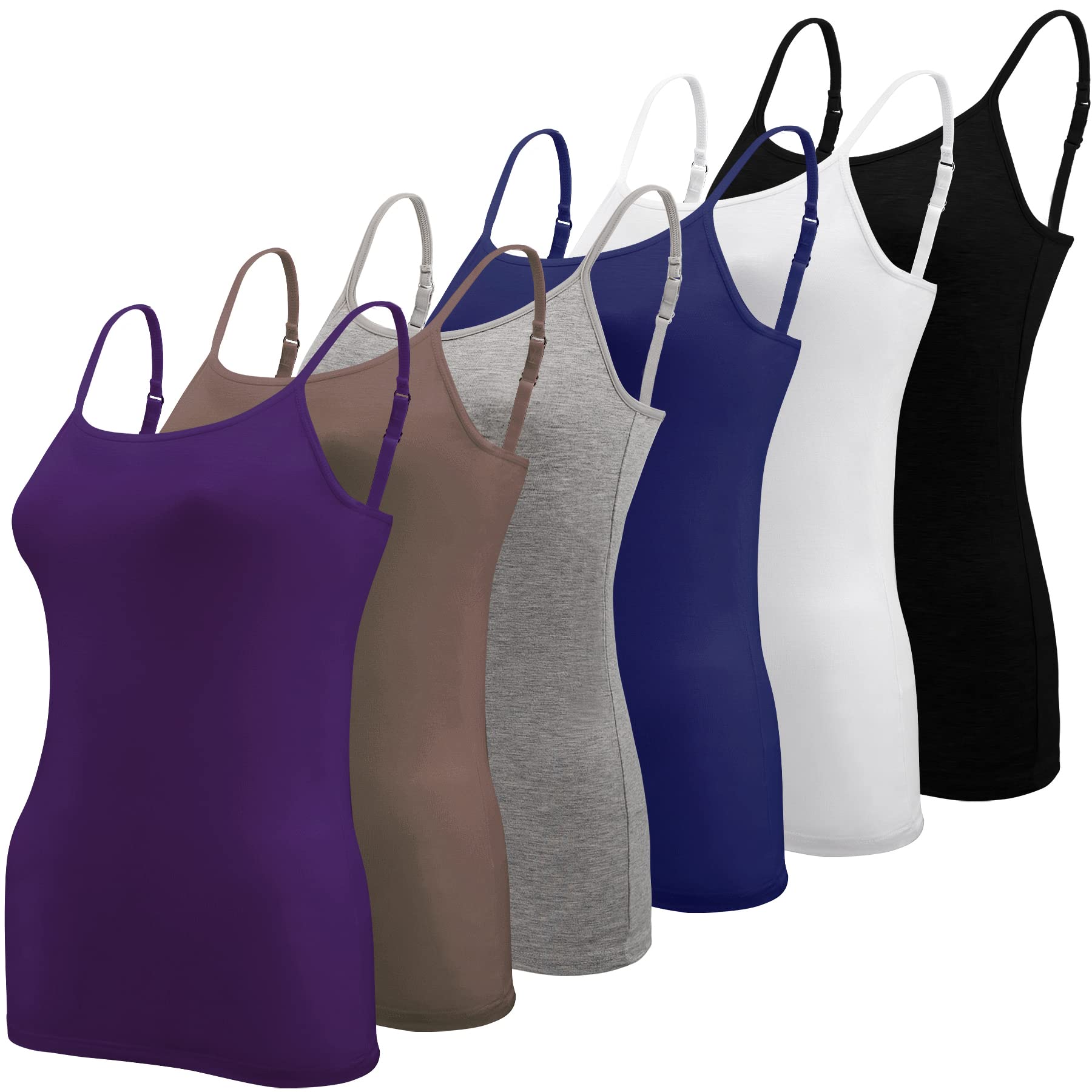 BQTQ6 Pcs Women's Camisole Tops Undershirts Adjustable Spaghetti Strap Tank Top