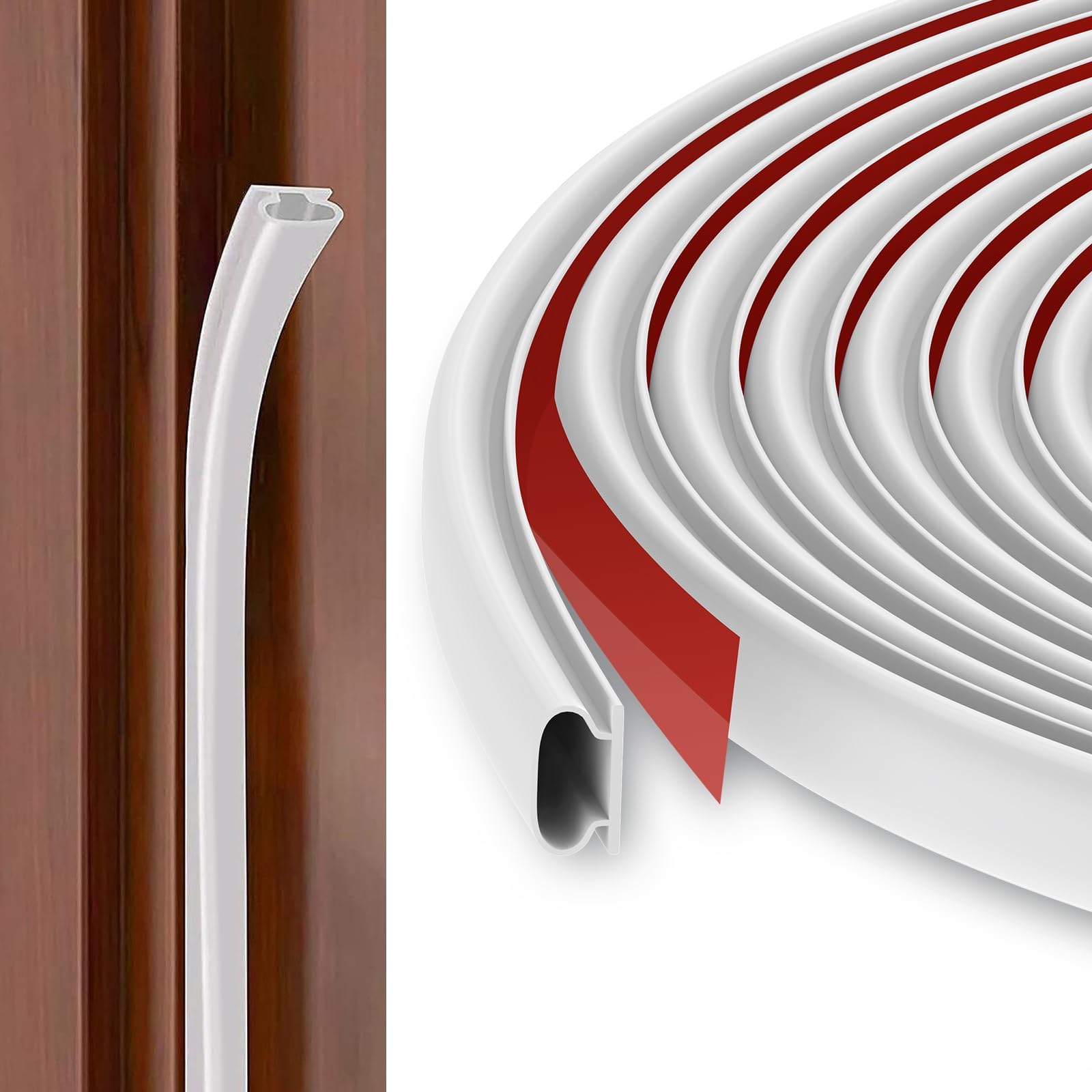 Hejo Door Seal Strip D-Shape, 10mm(W) x 6mm(D) /6m(L) Rubber Weather Stripping, Self-Adhesive Waterproof Draft Excluder Tape for Doors, Easy Cut to Size and Ideal to Seal Gap from 2.5mm to 6mm (White)