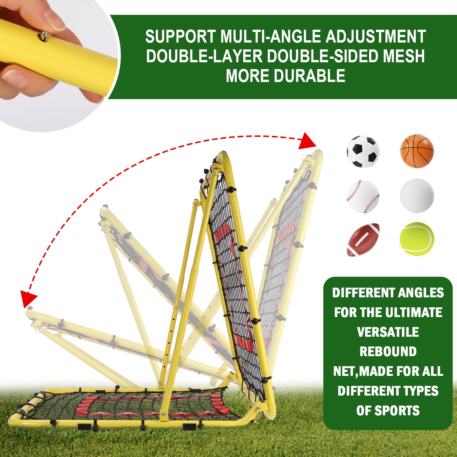 BaseGoal Baseball and Softball Rebounder Net,Baseball Rebounder,Volleyball Rebounder,Pitch Back Net,Multi-Sport Training Rebound Screen,with Pitching Target,Easy Adjustable Angles (Yellow)