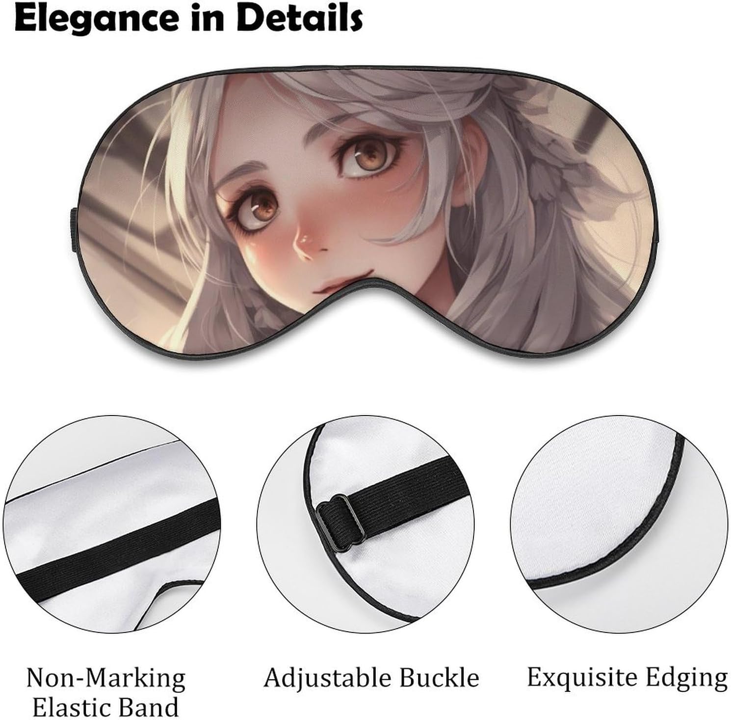 Sleep Mask White Hair Anime Girl Sleep Eye Mask with Adjustable Strap Blindfold Travel Eye Shade Cover Eyemask Eye Cover Soft Eyeshade Patches for Sleeping Yoga image 3