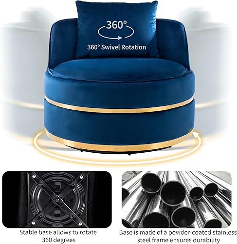 Miniatura 14 de Harper & Bright Designs Silla giratoria de 360 grados, moderna silla tapizada de terciopelo, silla suave con cojín de asiento para sala de estar,