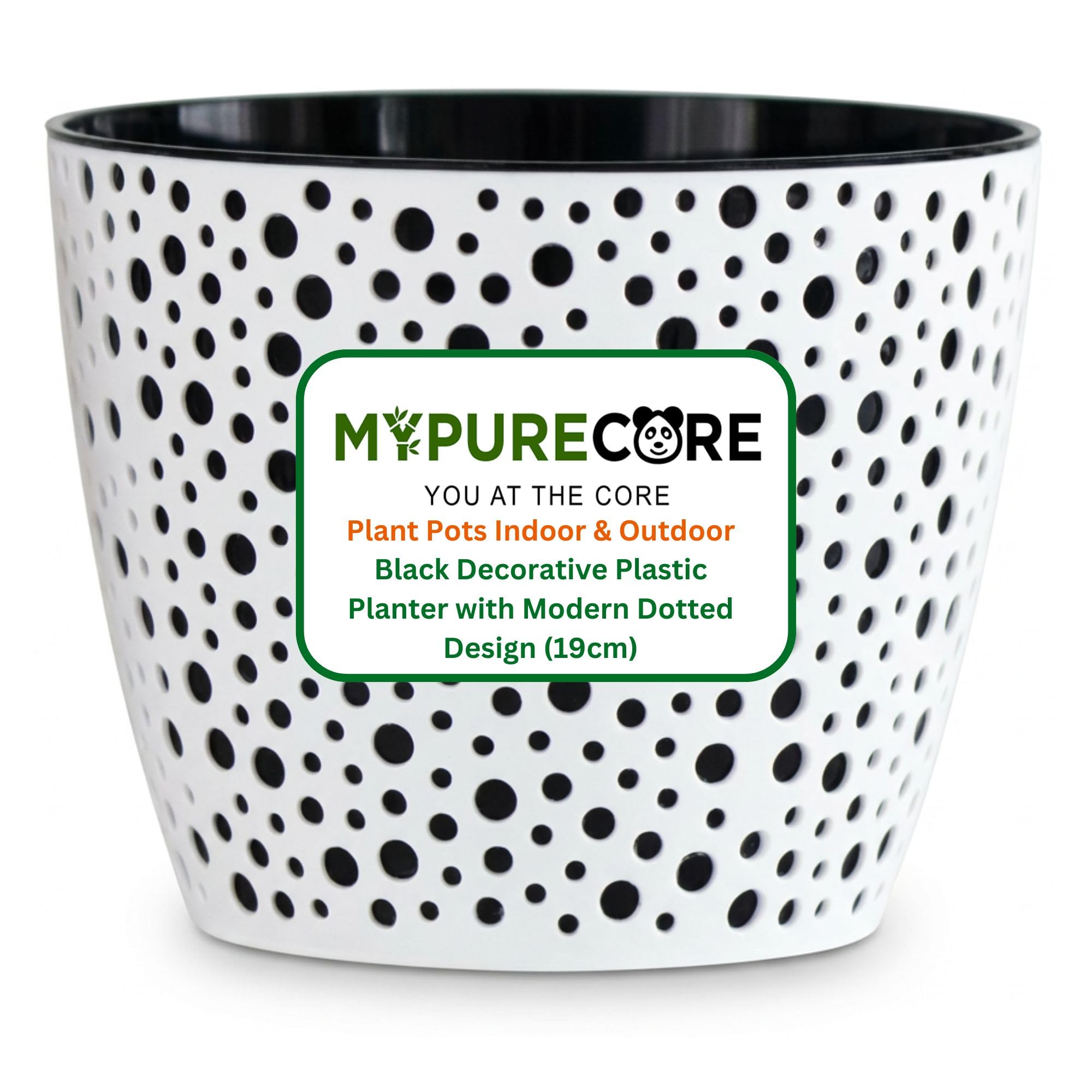 Mypurecore You At The Core Black Mypurecore Flower Pot 19Cm – Indoor Plant Pot, Decorative Plastic Planter With Modern Dotted Design, Round Plant Pot For Houseplants, Herbs & Indoor Plants (Black)