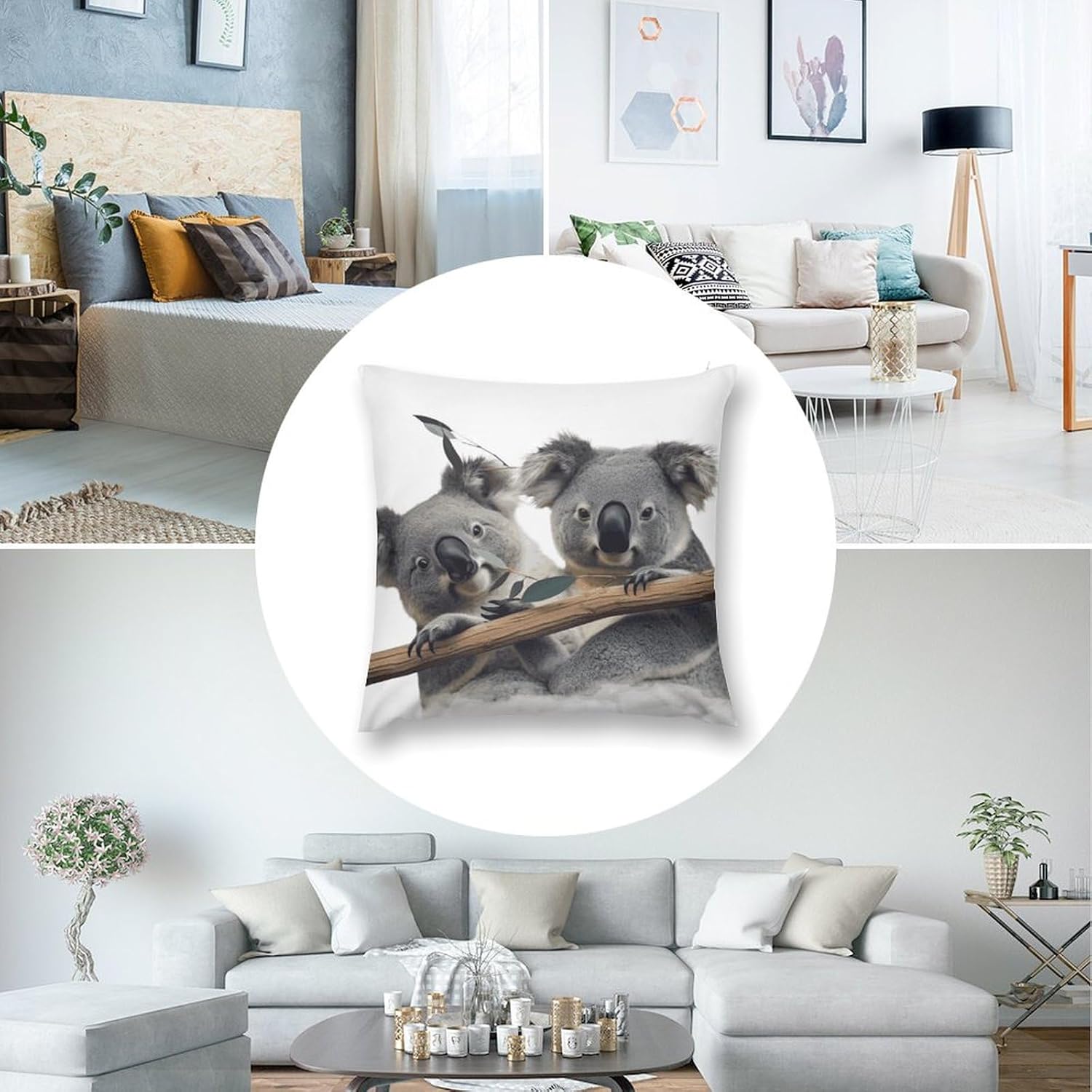 Zippered Pillow Cover, Pillow Protector, Funny Koalas Printed Pillow Cover of 4, Pillow Not Included