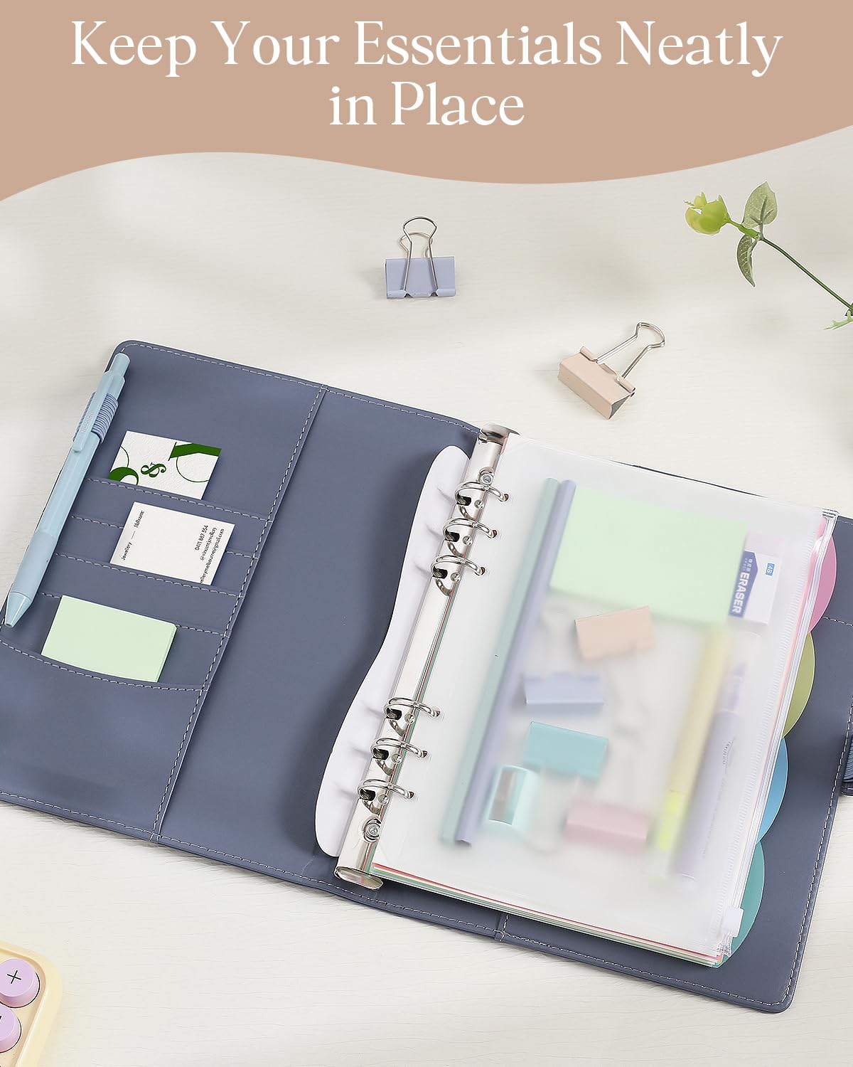 Quaderno A5 Ricaricabile in Pelle PU – Set Completo con 165 Fogli, Tasche Zip e Divisori – Organizer per Scuola e Lavoro (Blu aeronautica, A5)