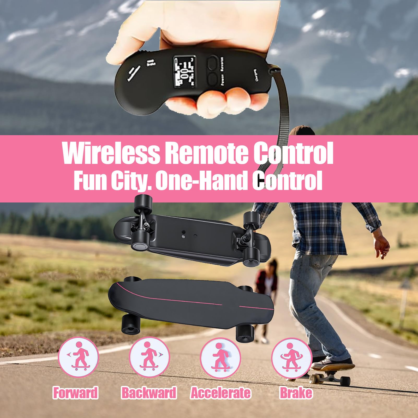 Elektryczna Deskorolka Z Pilotem, Wodoodporna, Longboard, Dojazdy Do Pracy 15 Km, Wodoodporna, ZasięG 8 Km/15 Km/22 Km/30 Km, Dla Dzieci I DorosłYch Black-Single(15km)