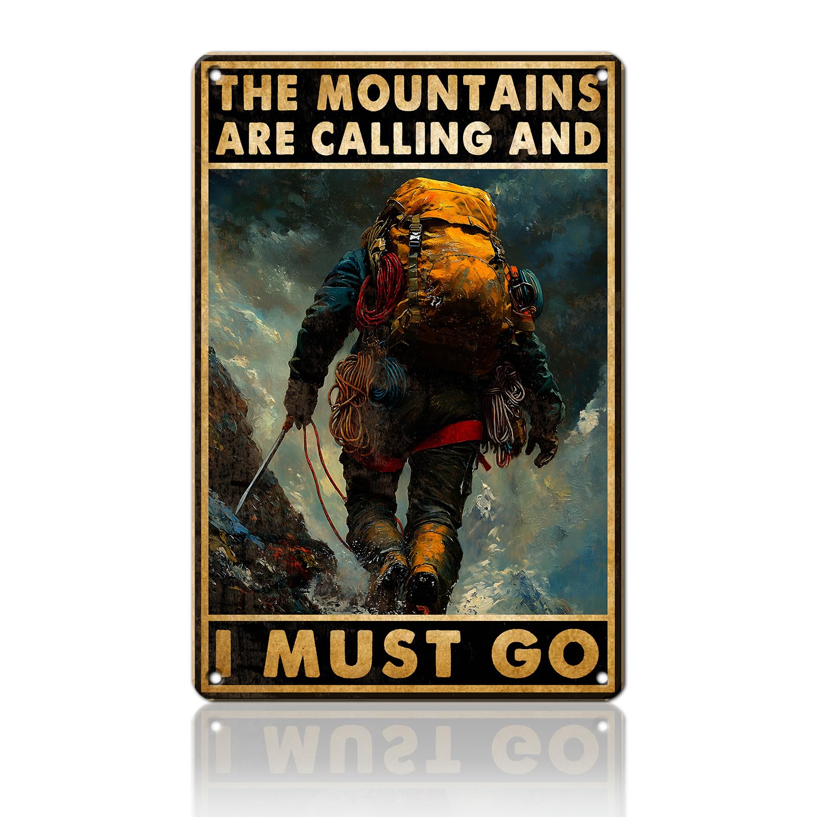 Anceky Funny Sign The Mountains are Calling and I Must Go Metal Tin Sign Retro Wall Decor for Porch Yard Home Cafe Outdoor 12×16 Inch