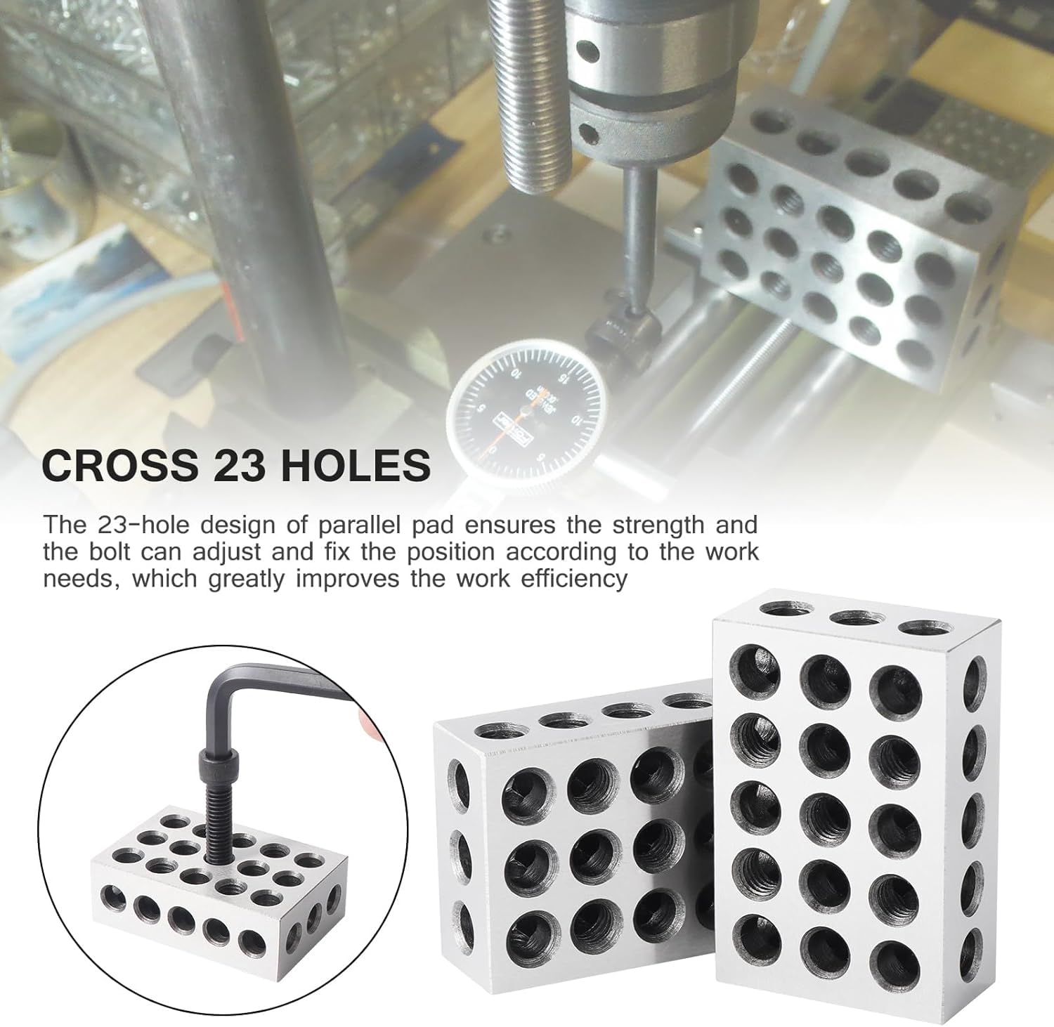 Blocs Parallèles, 2 Pièces 1-2-3 Bloc De Précision Blocs De Serrage, 0,0001" 23 Trous Fraisage Parallèle Bloc De Serrage Outils De Tour De Precision Pour Fraiseuse, Machines-Outils