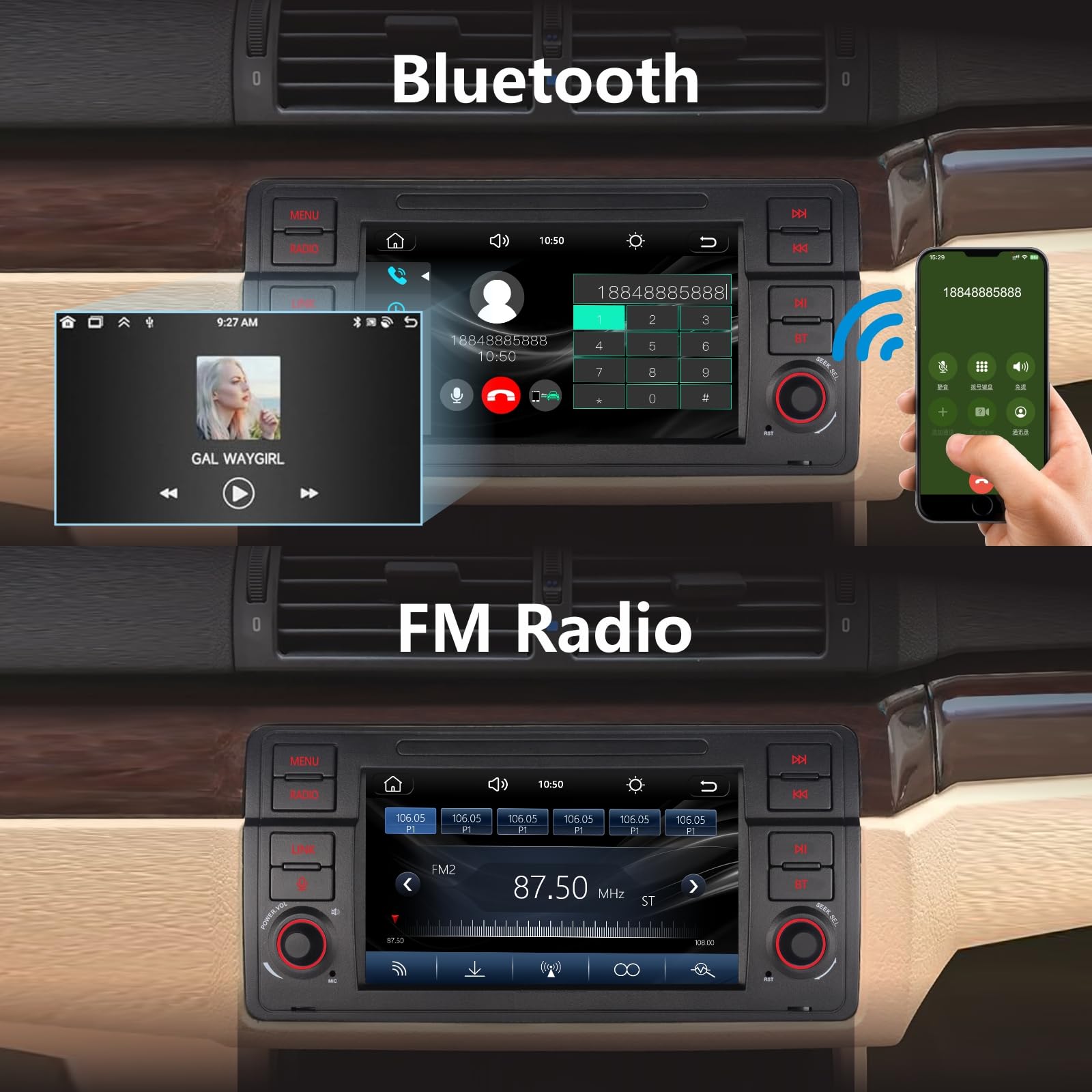 Autoradio pour BMW E46 Compatible avec sans Fil Carplay Android Auto avec 7 Pouces IPS Écran Tactile Bluetooth/FM/AM/Mirror Link/USB/EQ