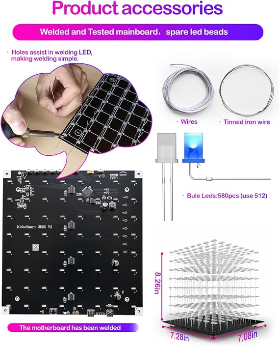 3D Led Cube DIY Electronics Kit Soldering Project Kit (3D8S-BLUE)