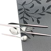 Vista 3 de JASHII Juego de cubiertos de acero inoxidable chapado en rosa titanio, 24 piezas, mango rosa, boca plateada, servicio para 6