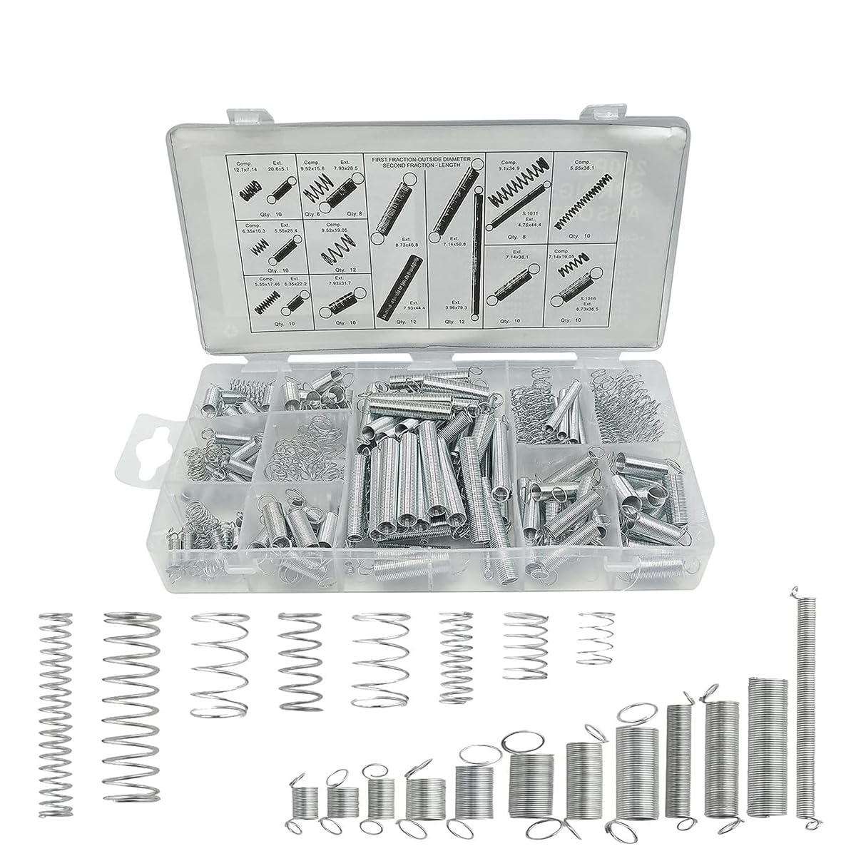 RACO 200Pcs Spring Assortment Set, Zinc Plated Steel Compression and Extension Springs Kit, Metal Tension Springs Replacement Kit for All Types of Home Repairs and DIY Projects