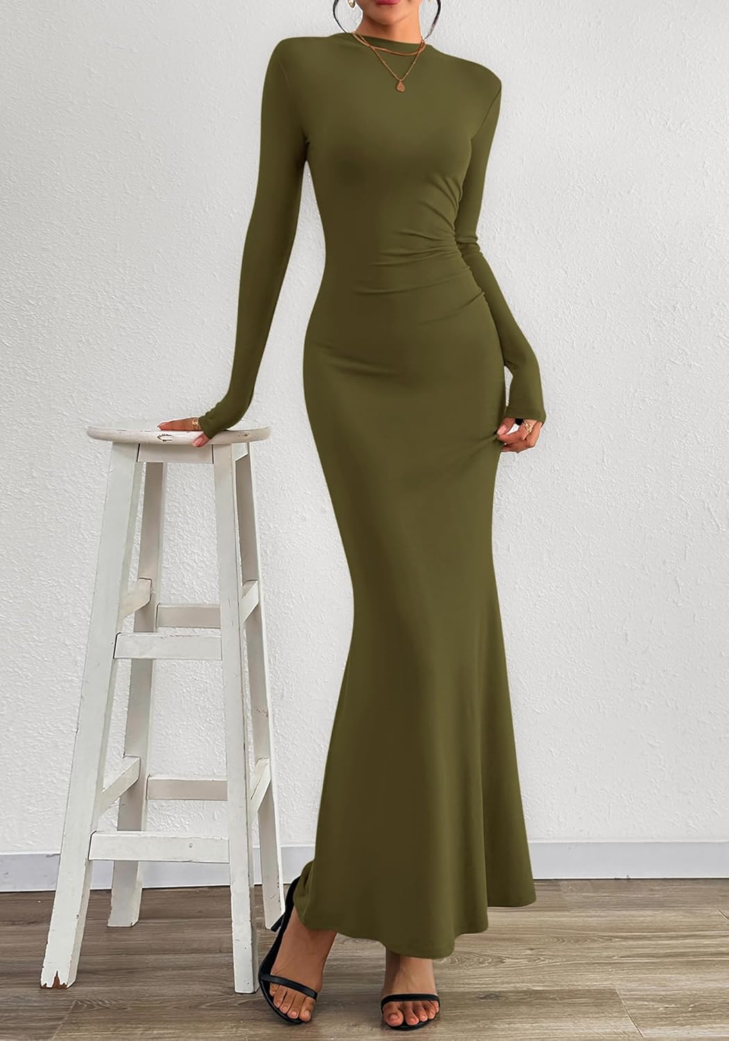 BTFBM Women Bodycon Maxi Dress Fall 2025 Long Sleeve Ruched Elegant Party Cocktail Formal Wedding Guest Dresses - Image 7