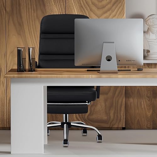 Miniatura 2 de Magshion Silla de oficina ejecutiva, silla de oficina grande y alta con reposapiés, de cuero de PVC negro, giratoria, de gestión de 90 a 135,