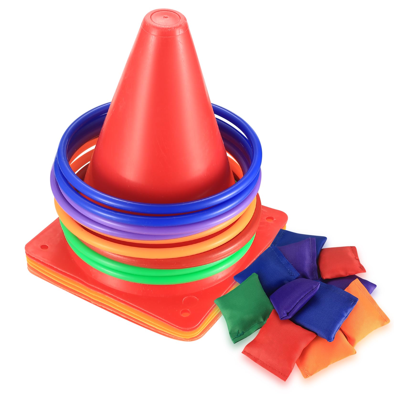 Ring Toss Game Set, Bean Bags Kids Throwing Games, 26 Pcs/3 in 1 Kids Carnival Games Set, Traffic Cone with Bean Bags & Toss Rings, for Outdoor Garden Carnival Party Agility Training Game