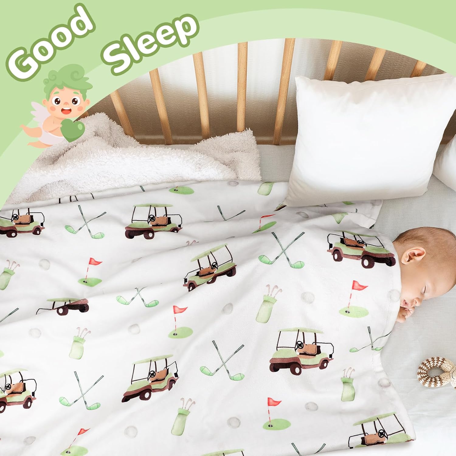 CroBlissful 30 x 40 Inch Golf Baby Blanket for Boys Girls Double Layer with Dotted Backing Soft Golf Stuff Blanket Toddler Newborn Gift Set
