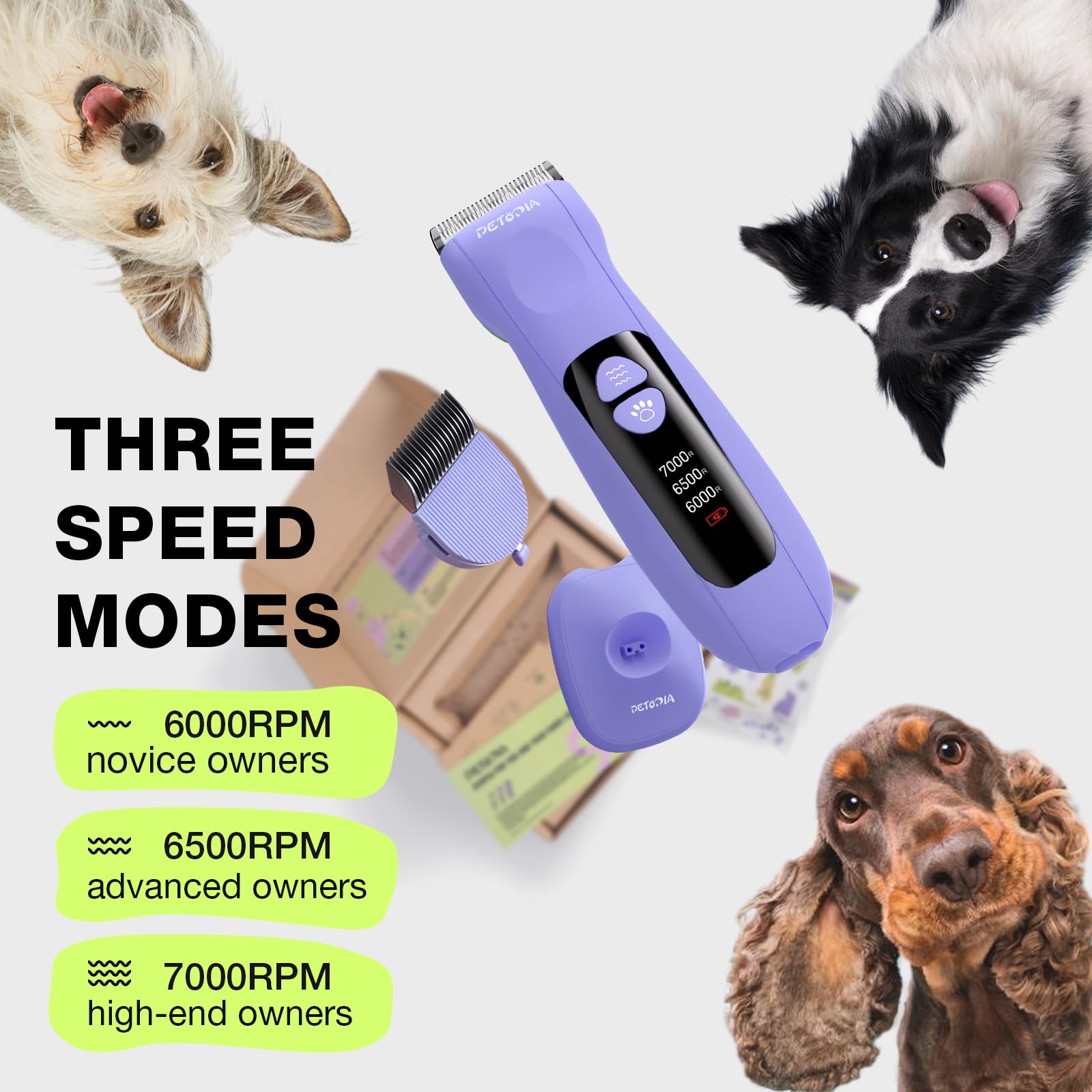 Petopia Dog Clippers Grooming Kit - Professional Dog Grooming Clippers with 9mm Length Blade - Low Noise Dog Shaver Rechargeable Cordless Dog Clippers for Grooming Small & Large Dogs Cats
