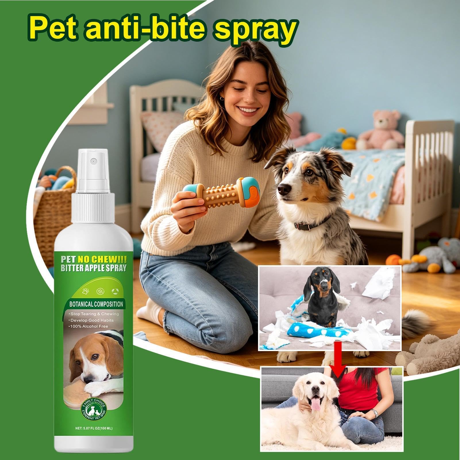 Générique Spray Anti-Mordillage pour Chiens - Brume Amère 100 ML | Spray Anti-Mastication Canin - pour Meubles De La Maison Canapé Et Divan Encadrement De Porte Cour Et Jardin Pelouse