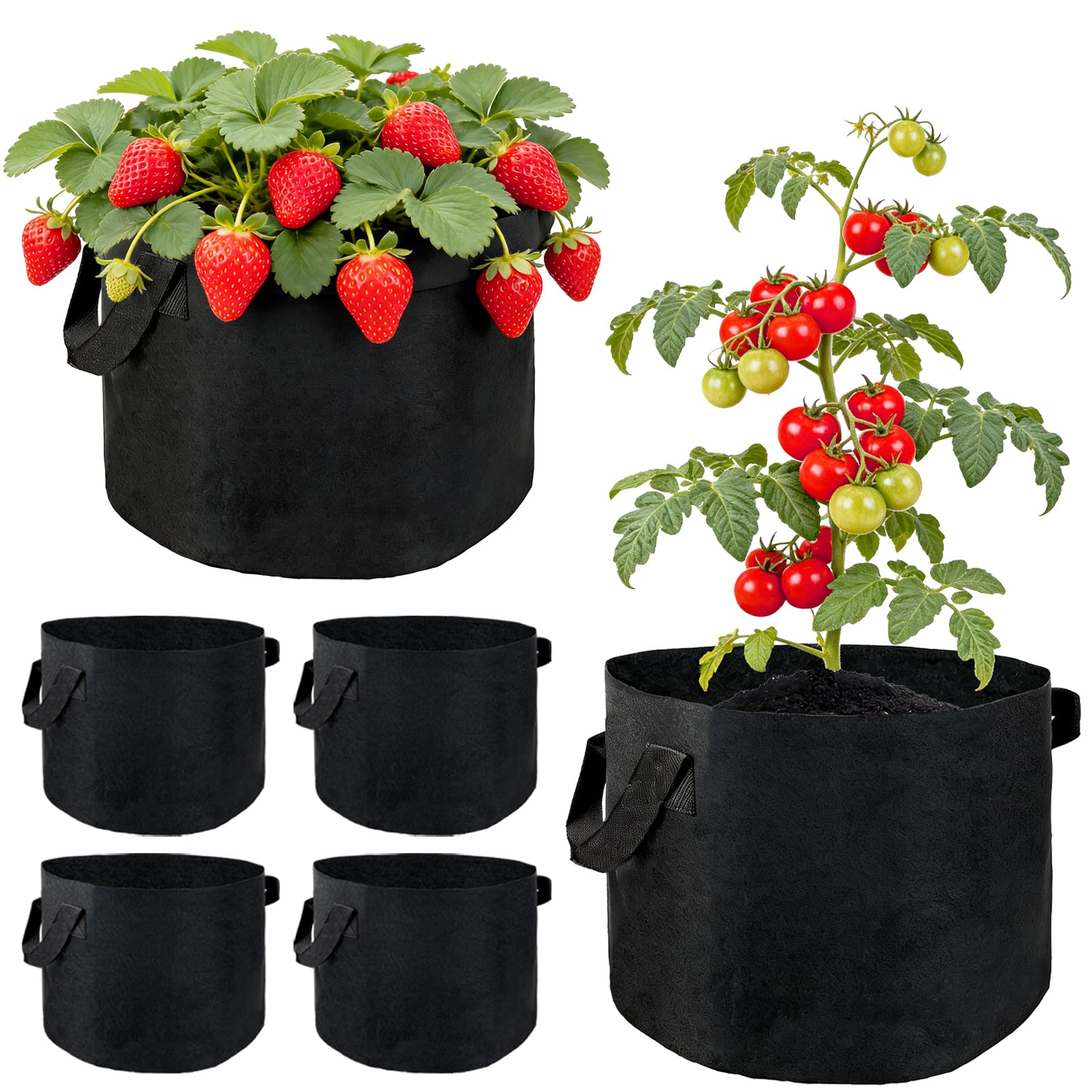 RUHUHUR 6 Pack 15 Gallon Vegetable Grow Bags with Handles,Plant Grow Bags for Indoor & Outdoor Gardening,Breathable Non-woven Durable Fabric Planting Pots for Vegetables,Flowers,Fruits and Herbs