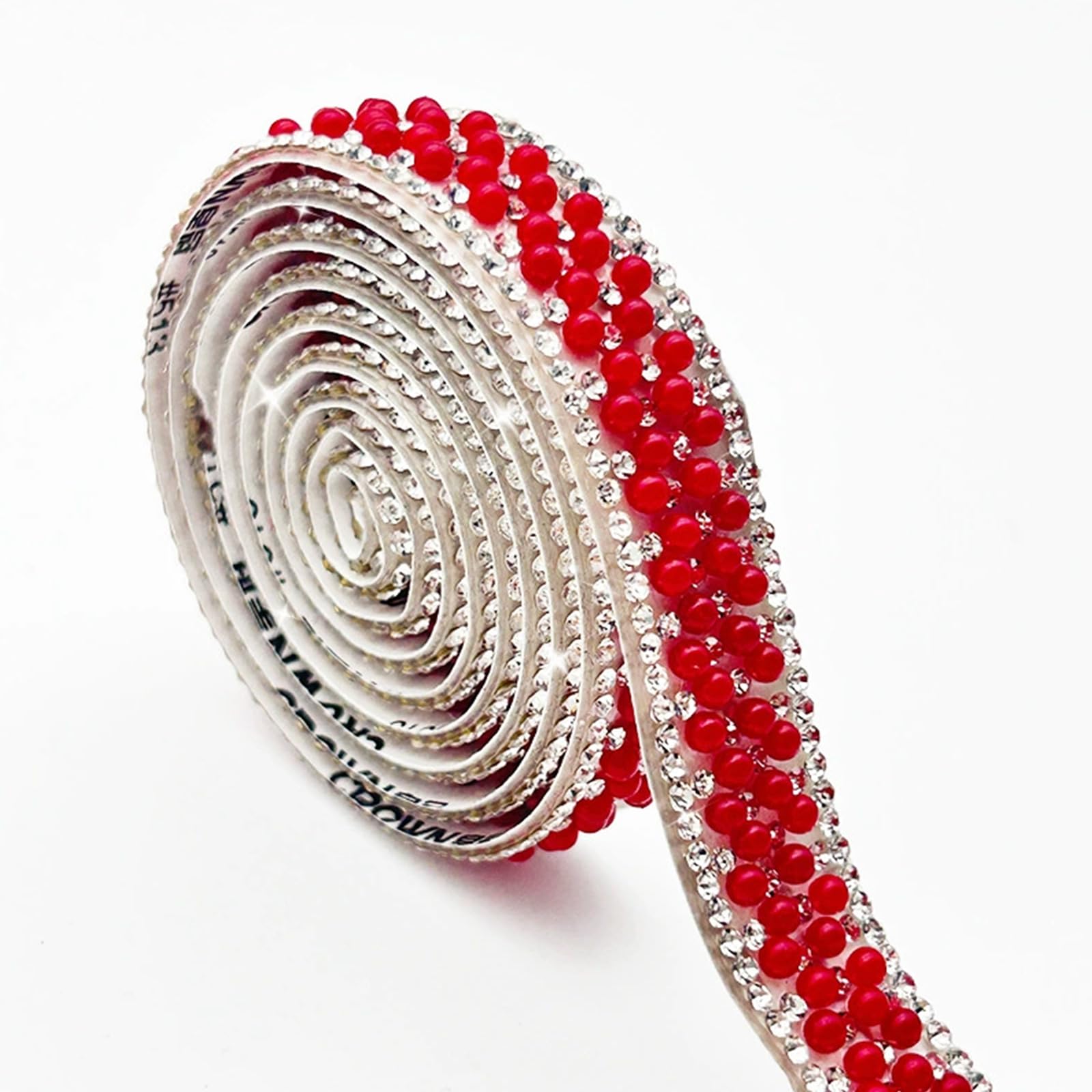 1 Yard Rhinestone Diamond Ribbons Red,Self Adhesive Glass Pearl Rhinestone Strips,Bling Rhinestone Trim DIY Diamond Stickers,Hot Stamping Diamond Sticker Tape for Glitter Clothes,1.5CM