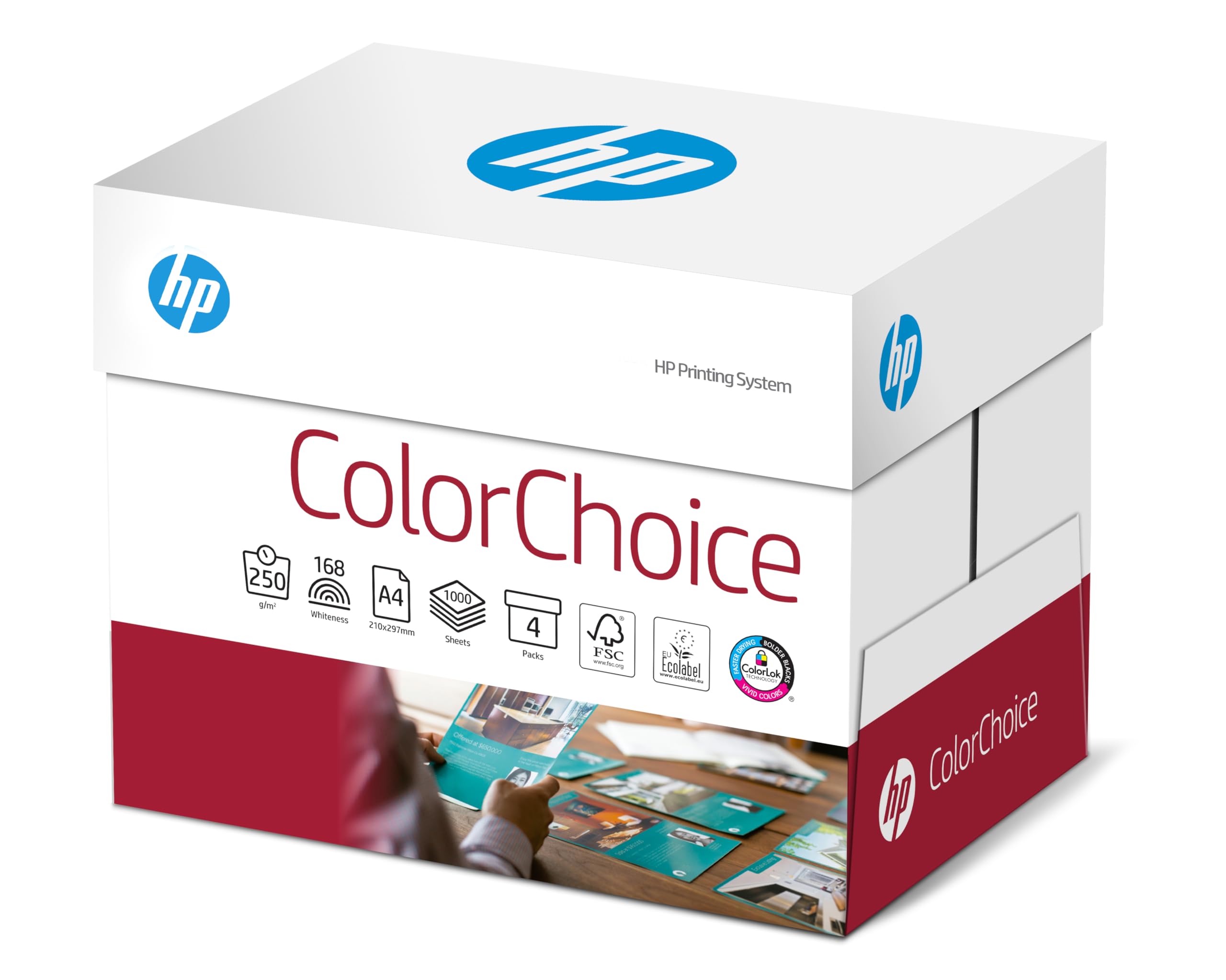 Hewlett Packard Laser, 250 g/mq, formato A4, carta bianca, 1 scatola con 4 risme da 250 fogli