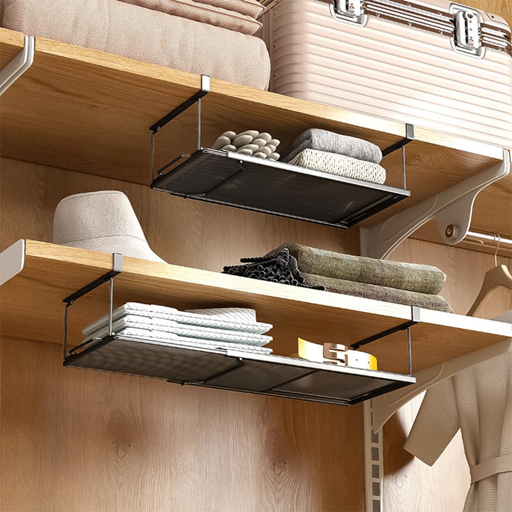 Organizer Sottopensile In Metallo - Mensola Aggancabile Per Armadio E Cucina - Portabottiglie E Portacondimenti - Colore Nero