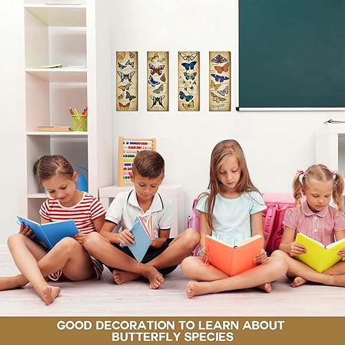 Miniatura 6 de Paquete de 4 letreros artísticos de mariposa vintage de madera rústica para colgar en la pared, papillones, arte de pared, especies de mariposas,