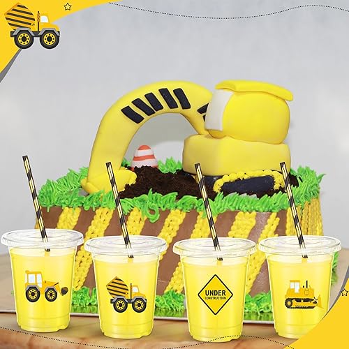 Miniatura 6 de Inbagi Juego de 100 vasos de plástico de 12 onzas con tapas y pajitas, vasos de plástico desechables con calcomanías para cumpleaños, baby shower,