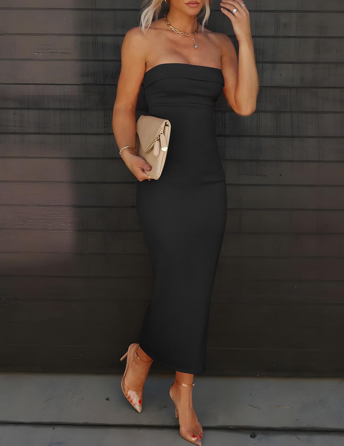 "Women's Strapless Bodycon Midi Dress" - Image 5