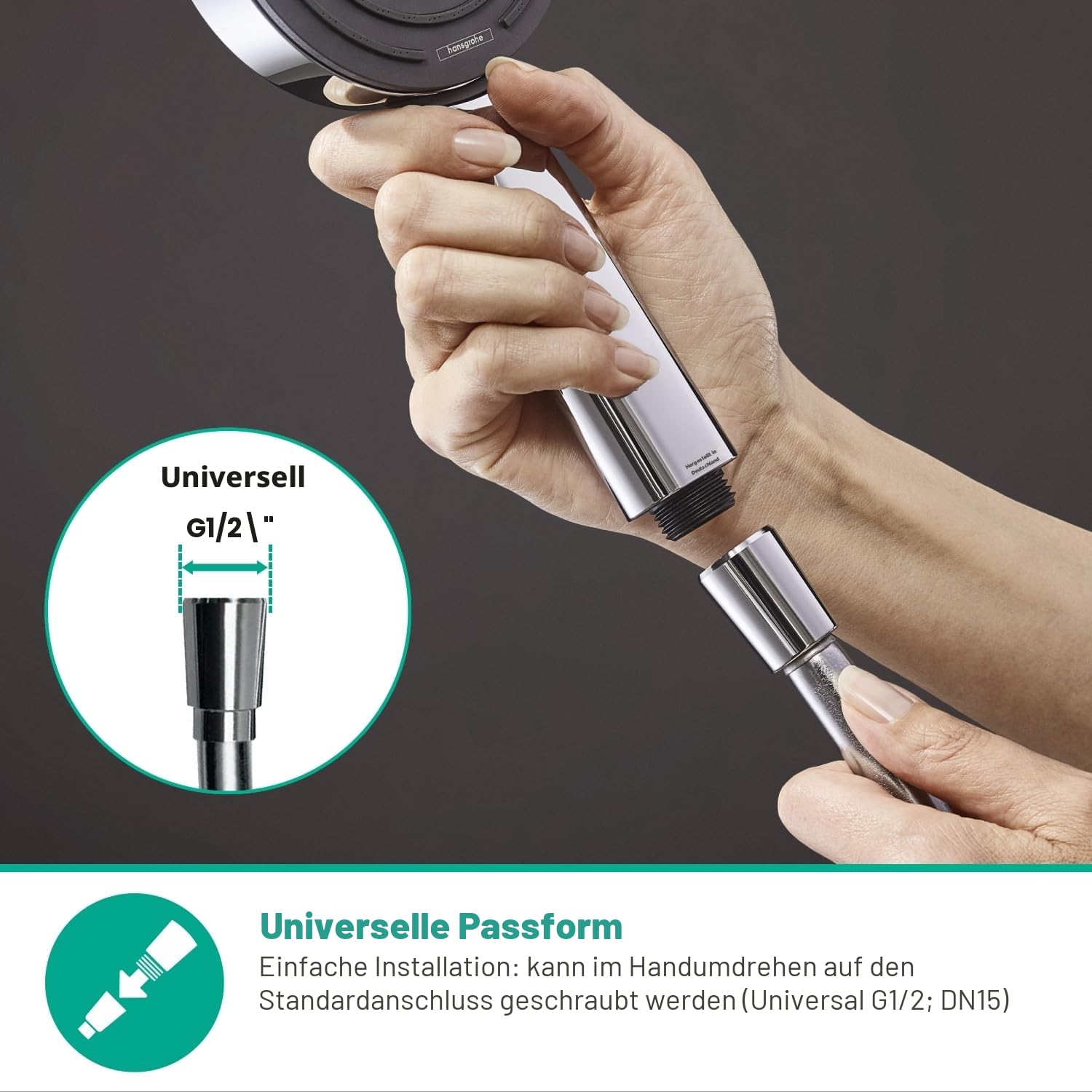 hansgrohe Duschset mit wassersparendem Duschkopf Croma 100, Sparduschkopf, 4 Strahlarten + hansgrohe Brauseschlauch Isiflex, Duschschlauch 1,60m (Chrom)