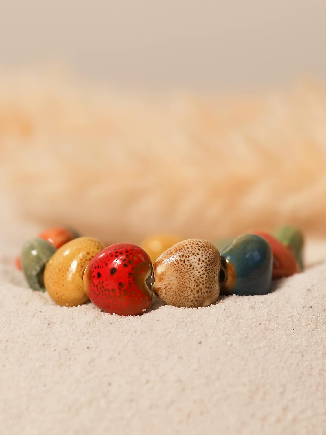 MINACHI Boho Hippie Colorful Ceramic Beads Strand Stretch Bracelet, Bohemian Summer Beach Jewelry Gift for Women - Image 3