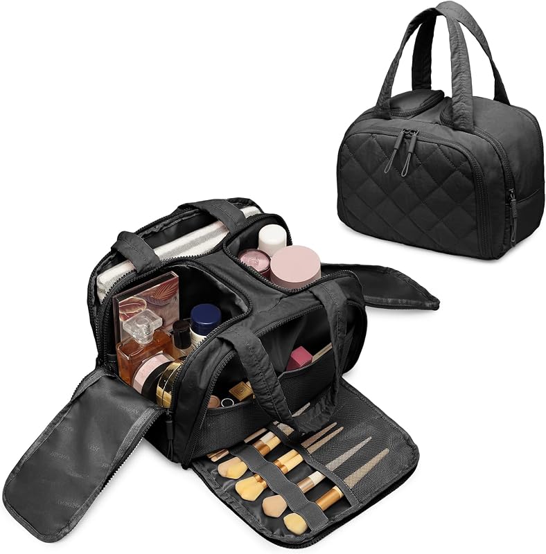 Necessaire de viagem acolchoada Generic com bolsos de PVC e tela, preta, Modelo 5001, 1 unidade