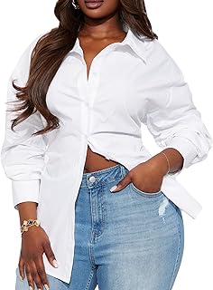 Women's Cinched Waist Shirt Statement Button Front Long Sleeve Blouse El...