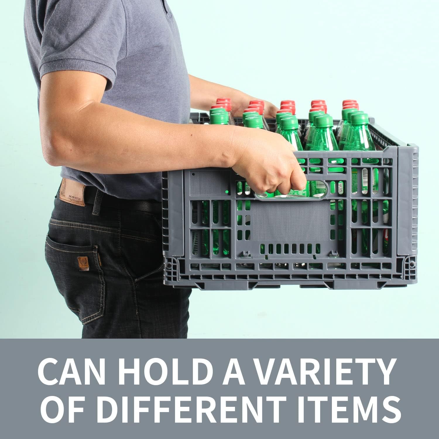 Collapsible Storage Bin/Containe? Transfer box,crate Transit storage of various items (Gray 23.6" L x 15.7" W x 8.6" H-two)