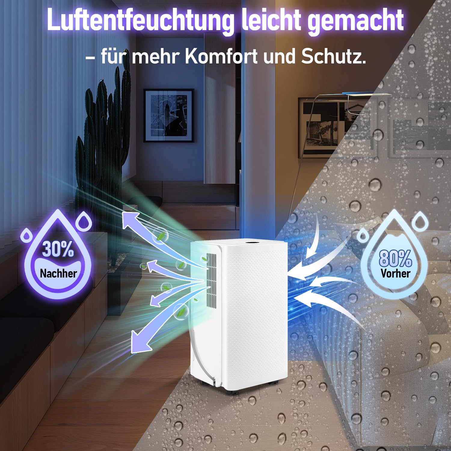 Osuszacz powietrza 16 l w 24 h wydajność osuszania, wielkość pomieszczenia ok. 15-20 m² z wyświetlaczem LED, bardzo cichy, suszenie prania, timer, ochrona przed wilgocią, pleśnią,