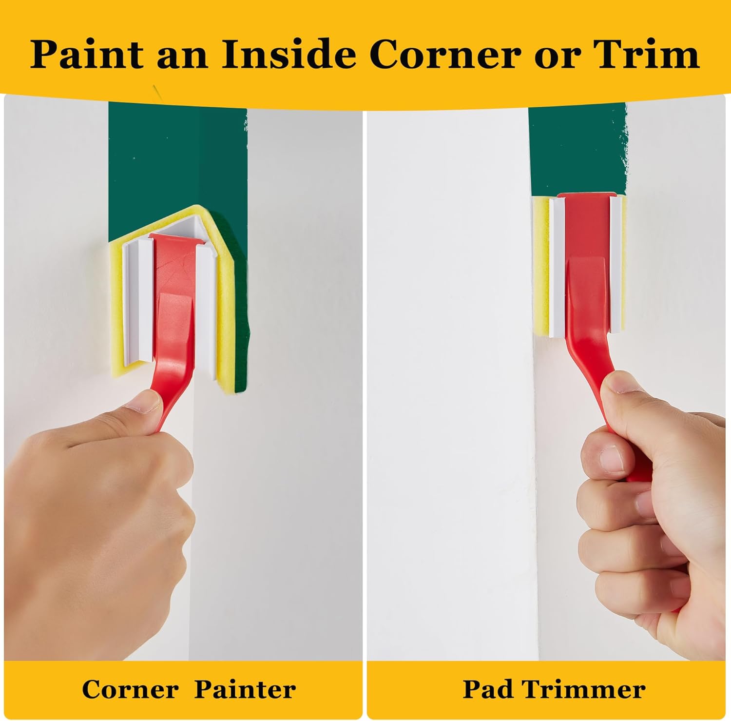 Paint Edger Tool - 360° Rotation Handle for High Ceilings & Corners, 10 PCS Paint Edger Kit with Trim/Refill Pads, Edge Painting Tool for Walls/Ceiling Lines,7 Inch Paint Pad Set