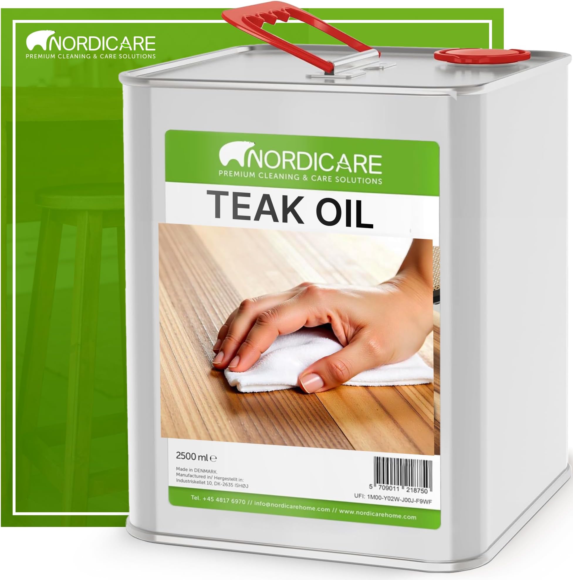 Nordicare Teak Oil (2,5L) - Wood Oil for The Entire Indoor Area - Revives The Original Color of Wood - Premium Teak Oil Wood Care Oil with Stain Protection - Natural Silk Matt Finish-Made in Denmark