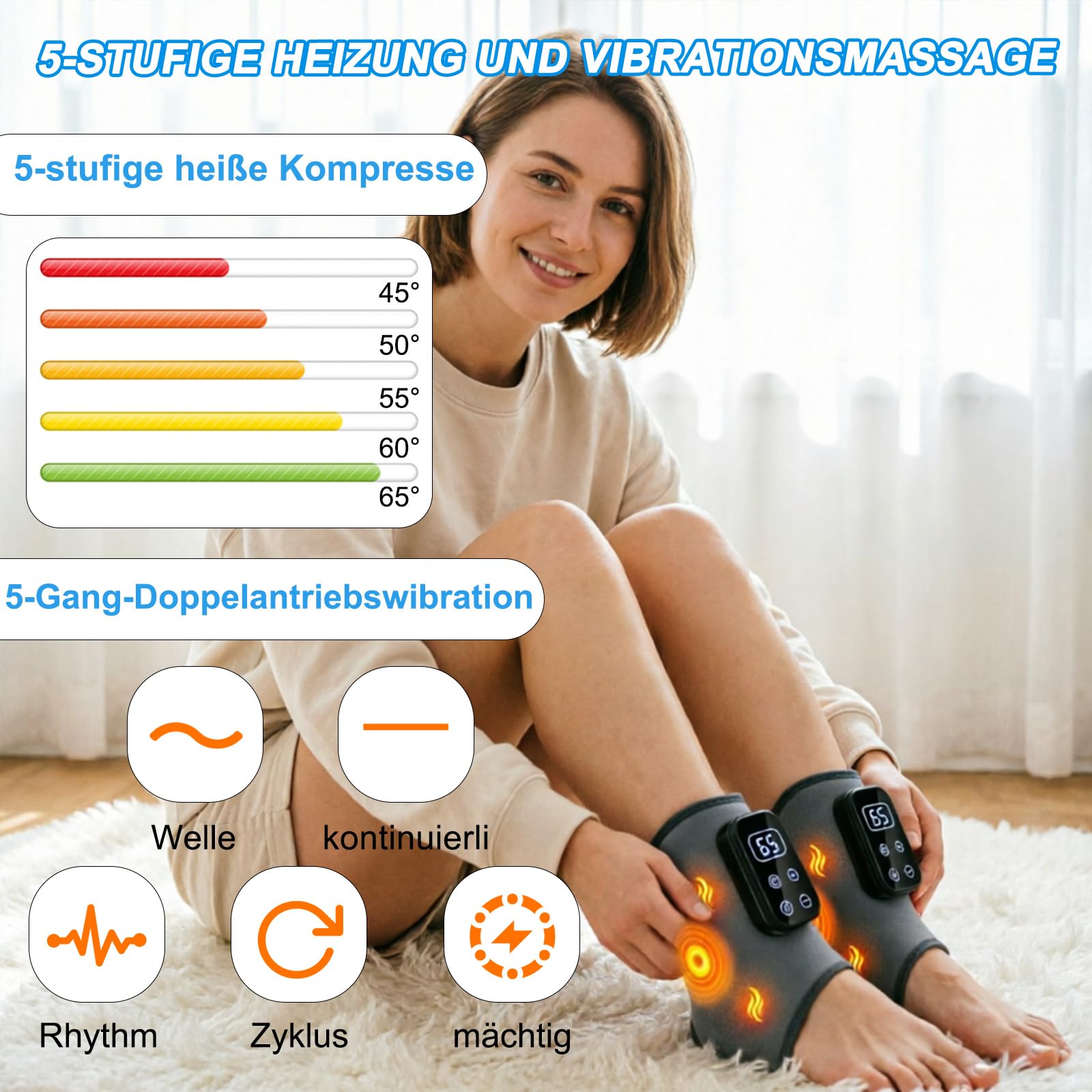 Fussmassagegerät,kabelloses elektrisches Fußmassagegerät für Schmerzlinderung & Durchblutung,3-in-1 Triple Therapy Foot Massager mit 2000mAh Akku,6 Heizstufen bis 65°C,Gesundheit Geschenk,2 Stück grau