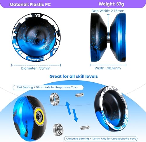 Miniatura 43 de MAGICYOYO Yoyos responsivos para niños principiantes, paquete de 2 Pro Yoyo, Yo Yo V3 de metal de doble función, yoyos de plástico K1 Plus con 12