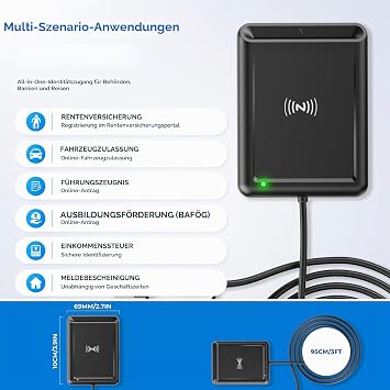 Quanlex 2in1 USB-A & USB-C Chipkartenleser mit NFC Kartenlesegerät für den neuen Personalausweis Smart Card Reader kompatibel mit Windows Linux Android & Mac 95cm Kabel