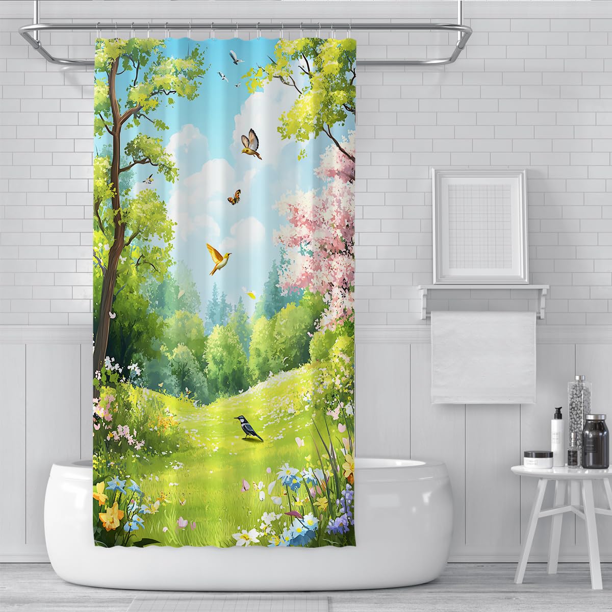 Verzauberter Wald Duschvorhang für Badezimmerdeko W180xL220 cm