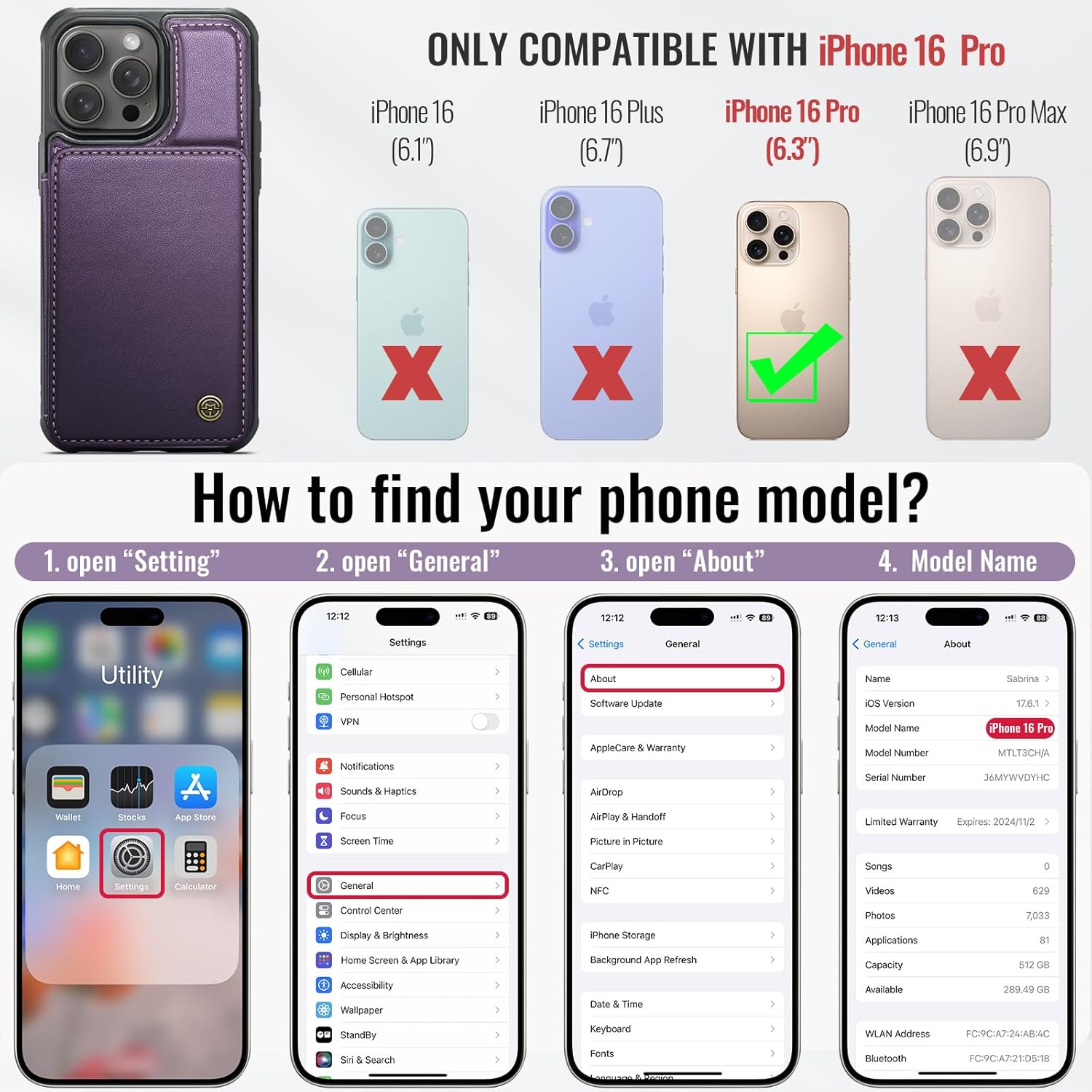 Vinich for iPhone 16 Pro Wallet Case with Card Holder, RFID Blocking Credit Slots Kickstand Shockproof Phone Cover Fit for iPhone 16 Pro 6.3" Purple - Image 2
