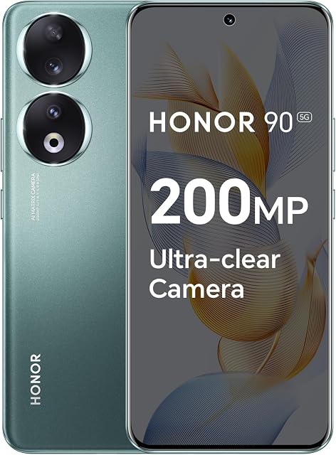 Smartphone HONOR 90 5G, trzy aparaty 200 MP, zakrzywiony wyświetlacz AMOLED o przekątnej 6,7" i 120 Hz, 8 GB + 256 GB, bateria 5000 mAh, 66 W, dwie karty SIM, Android 13, zielony