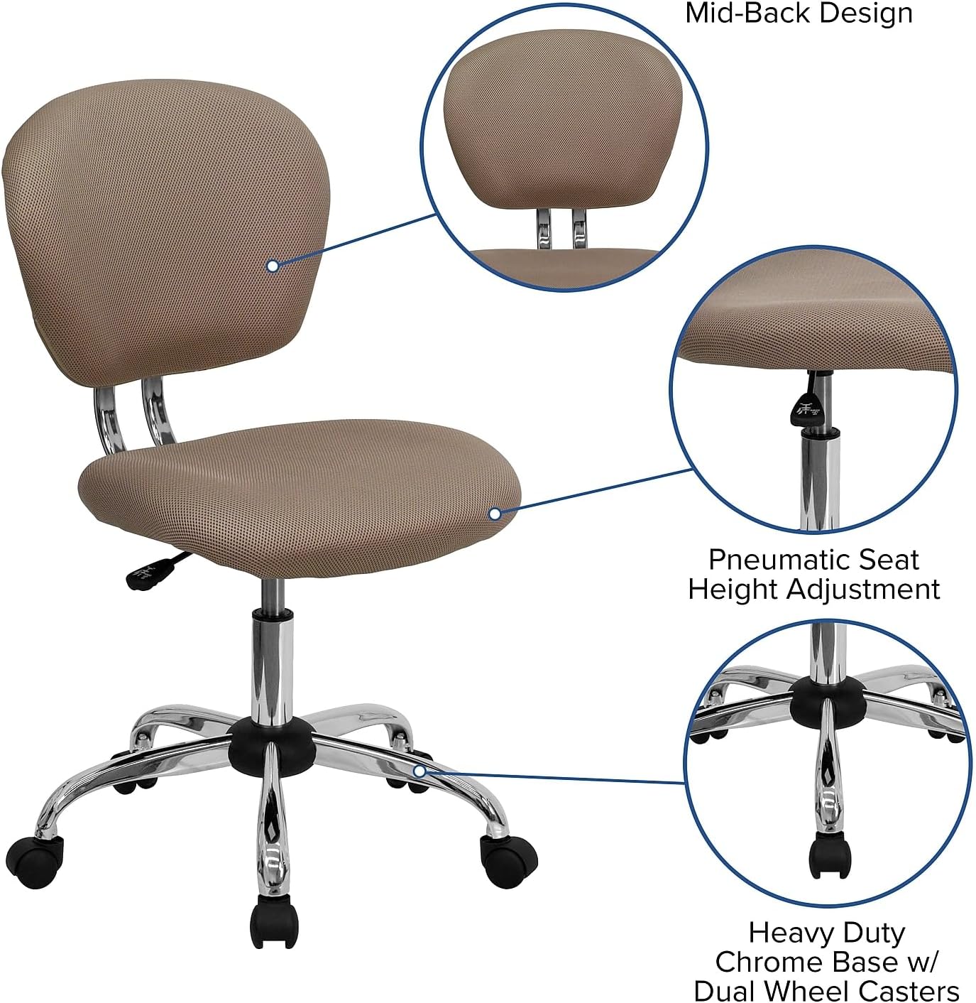 Flash Furniture Beverly Mid-Back Coffee Brown Mesh Padded Swivel Task Office Chair with Chrome Base