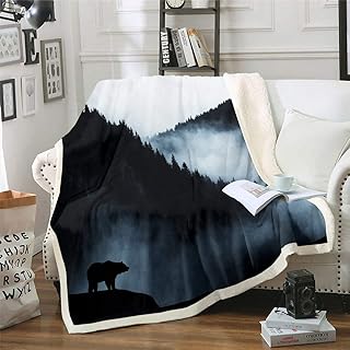 Erosebridal Bear Fleece Blanket Smoky Mountain Blanket Throw Fog Trees Sherpa Blanket for Kids Teen Boys Man Adults Wild Animal Natural Scenery Fuzzy Blanket Bedroom Decor Throw 50