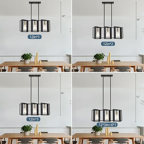 Miniatura 7 de Iluminación de isla de 23.6 pulgadas, lámpara de comedor con 3 luces, iluminación lineal de isla de cocina para mesa de billar, sala de estar, Madera