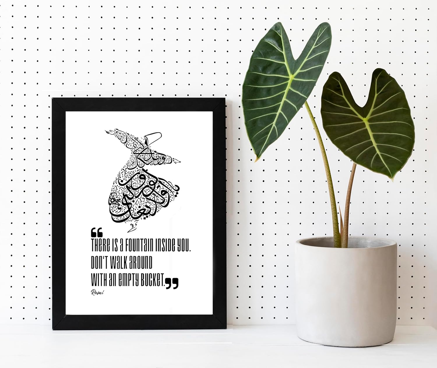 QUOTES FROM RUMI Poster, Spiritual Quote, Wall Art, Rumi Home Deco, Mental Health Poster (THERE IS A FOUNTAIN INSIDE YOU, 7" Lx5 W, Framed)