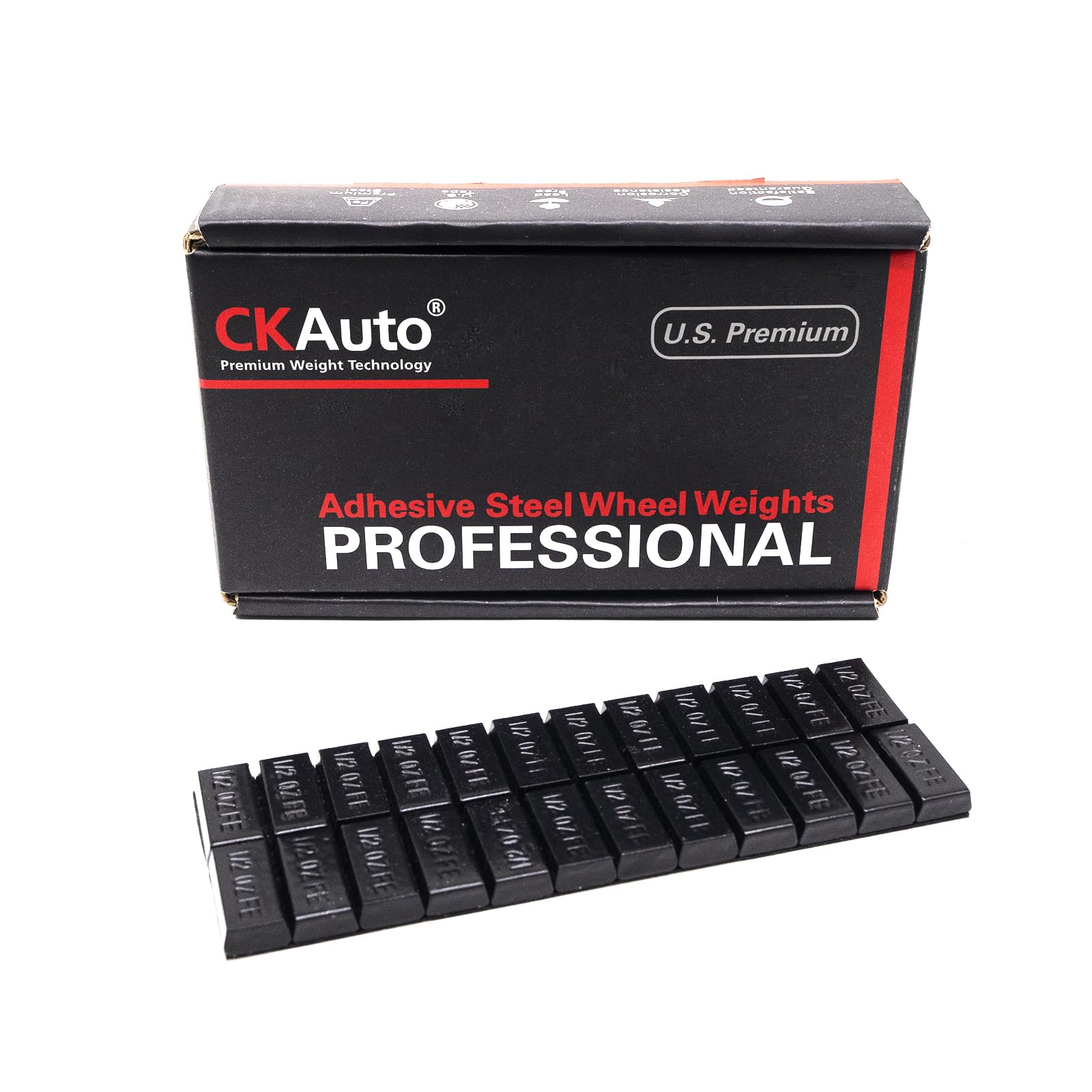CKAuto 1/2oz Trapezium Adhesive Stick on Wheel Weights,EasyPeel Tape, 72oz/Box, US Quality(144pcs) Black