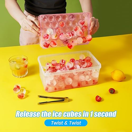 Miniatura 2 de PHINOX - Bandeja redonda para cubitos de hielo con tapa y contenedor, bandejas de hielo redondas para congelador, bandejas de hielo para hacer