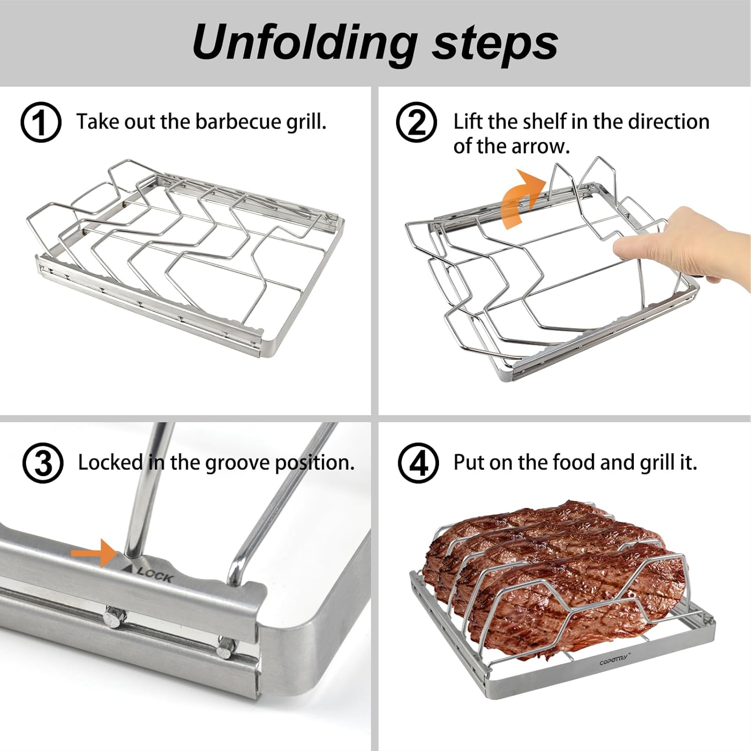 Foldable Rib Rack for Smoking, Stainless Steel 10 in Rib Rack with 2 Meat Shredder Claws, and Stainless Steel Serving Tray & Racks, Perfect for Grilling, BBQ Accessories