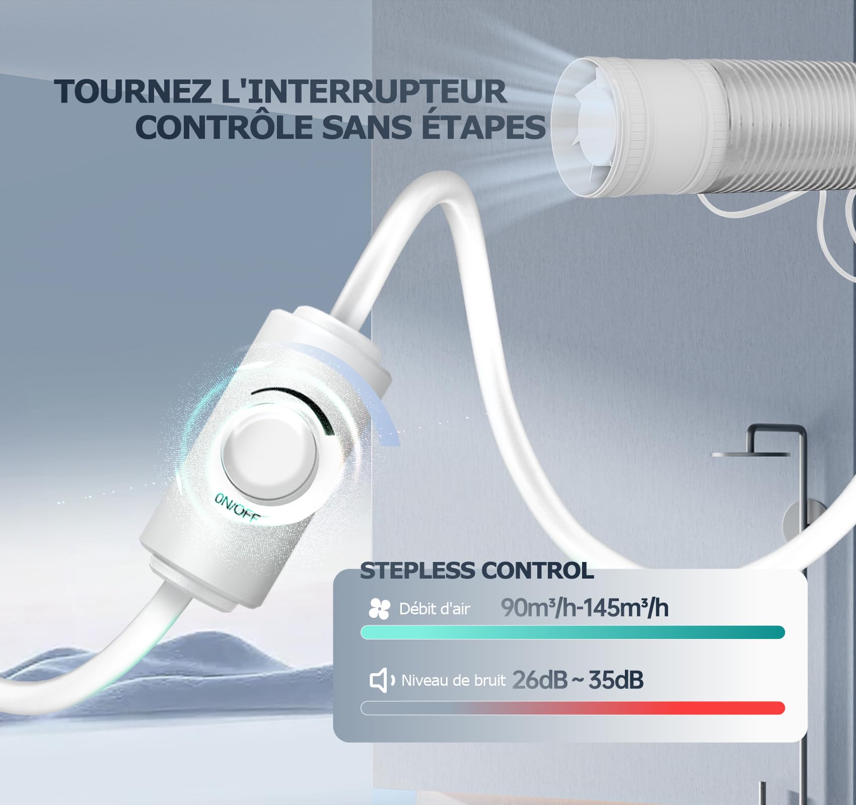 Extracteur d'Air 100 mm à Vitesse Réglable, Compact Ventilateur Silencieux et Puissant, Aérateur d Air avec Protection Contre la Surchauffe, VMC Salle de Bain Cave Garage Tente